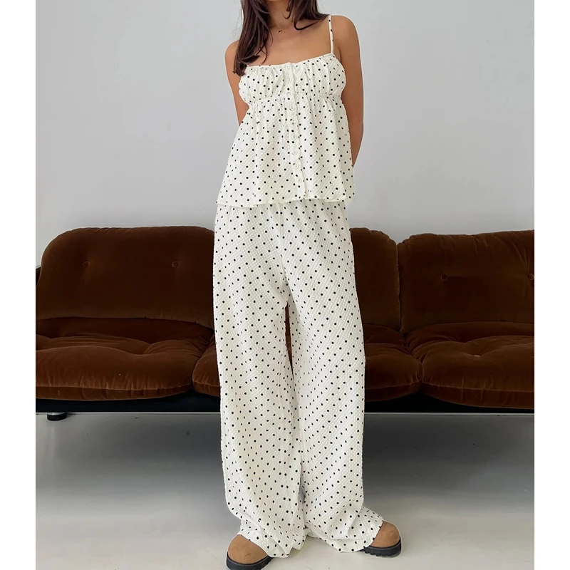 Women's Y2k Striped/Dots Print 2 Piece Loungewear Set Flowy Babydoll Cami Top with Long Pants Outfit Sleeveless Pajamas Suit
Women's Y2k Striped/Dots Print 2 Piece Loungewear Set Flowy Babydoll Cami Top with Long Pants Outfit Sleeveless Pajamas Suit