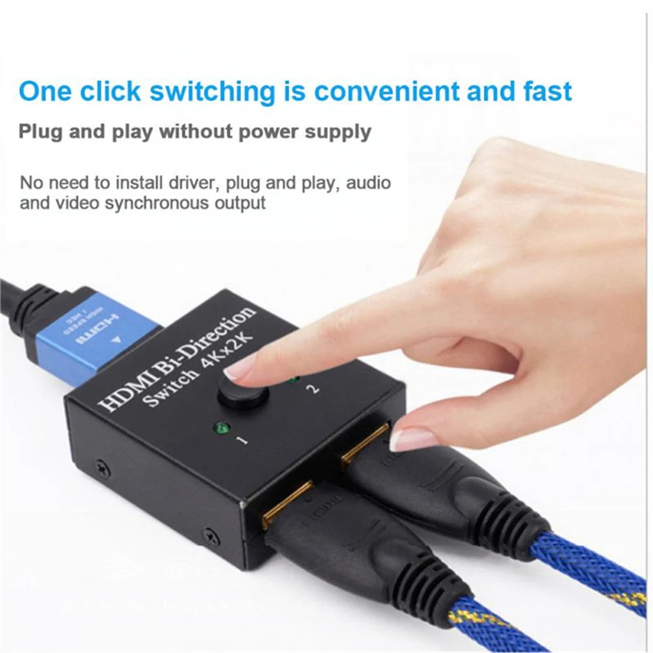 4K HDMI-Compatible Splitter Switch Bi-Direction 1x2/2x1 KVM for TV Box PS4/3 HDTV Switcher Adapter Dual Input Single Output
4K HDMI-Compatible Splitter Switch Bi-Direction 1x2/2x1 KVM for TV Box PS4/3 HDTV Switcher Adapter Dual Input Single Output
