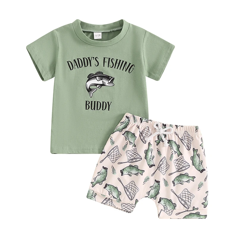 Toddler Fish Outfit Short Sleeve Papas Fishing Buddy T-shirt Fish Shorts 2Pcs Set Father Gift Clothes for Baby
Toddler Fish Outfit Short Sleeve Papas Fishing Buddy T-shirt Fish Shorts 2Pcs Set Father Gift Clothes for Baby