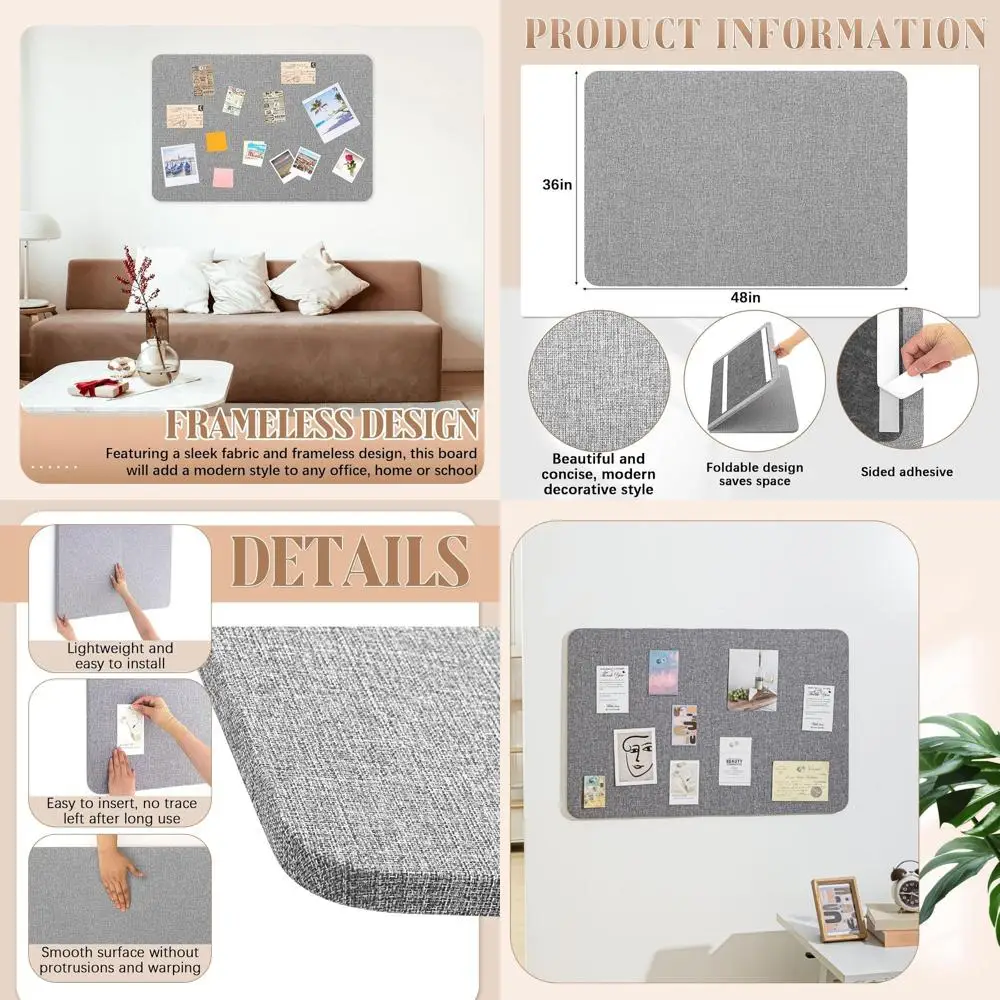 Grey 48 x 36 Linen Fabric Wall Bulletin Board - Frameless Pinboard for Office and Home, Easy Install
Grey 48 x 36 Linen Fabric Wall Bulletin Board - Frameless Pinboard for Office and Home, Easy Install