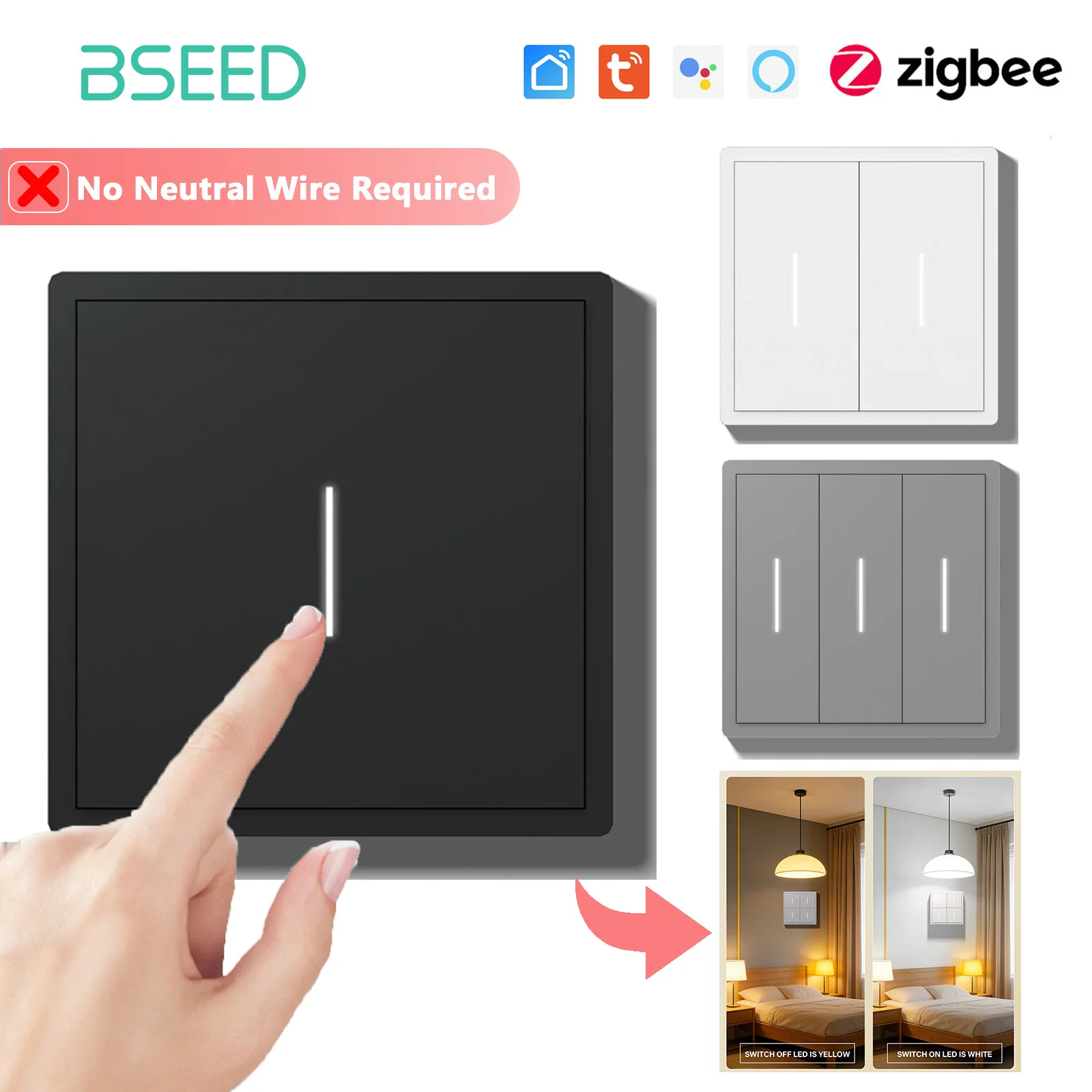 BSEED Zigbee Button Light Switch 1/2/3/4Gang Smart Wall Switch Tuya Smart Life Alexa Voice Control Plastic Frame No Neutral Line
BSEED Zigbee Button Light Switch 1/2/3/4Gang Smart Wall Switch Tuya Smart Life Alexa Voice Control Plastic Frame No Neutral Line