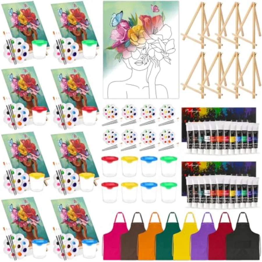 8 Set Paint and Sip Kit for Adults 8'' x 10'' Pre Drawn Canvas with Wooden Easels Acrylic Paint Brushes Wash Cup Palette Apron
8 Set Paint and Sip Kit for Adults 8'' x 10'' Pre Drawn Canvas with Wooden Easels Acrylic Paint Brushes Wash Cup Palette Apron