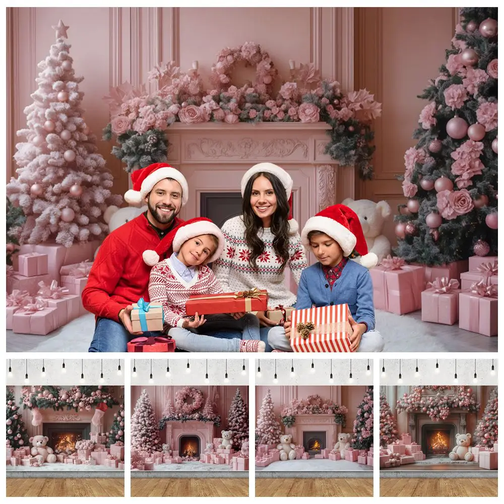 Pink Christmas Backdrop Xmas Tree Fireplace Gifts Toy Bear Family Kids Portrait Photography Background Wall Decor Photostudio
Pink Christmas Backdrop Xmas Tree Fireplace Gifts Toy Bear Family Kids Portrait Photography Background Wall Decor Photostudio