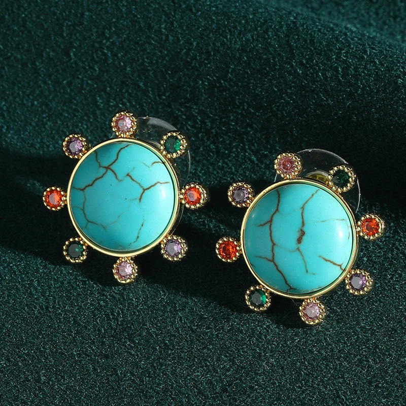 Vintage Round Turquoise Flower Earrings For Woman Wedding Party Accessories Luxury Quality Gold Plated Jewelry Designer Gift
Vintage Round Turquoise Flower Earrings For Woman Wedding Party Accessories Luxury Quality Gold Plated Jewelry Designer Gift