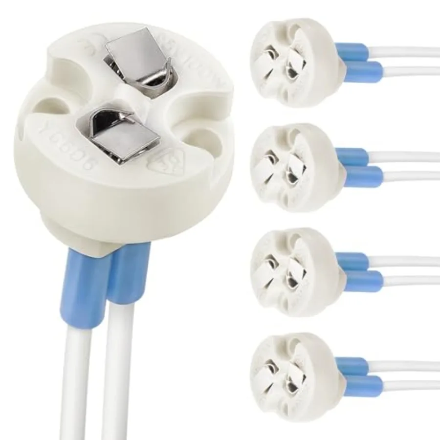 G4, GU5.3 Bi-Pin Ceramic Base Socket, MR16 Bulb Socket, MR11 Halogen Incandescent LED Bulb Holder Wire Connector, 5-Pack
G4, GU5.3 Bi-Pin Ceramic Base Socket, MR16 Bulb Socket, MR11 Halogen Incandescent LED Bulb Holder Wire Connector, 5-Pack