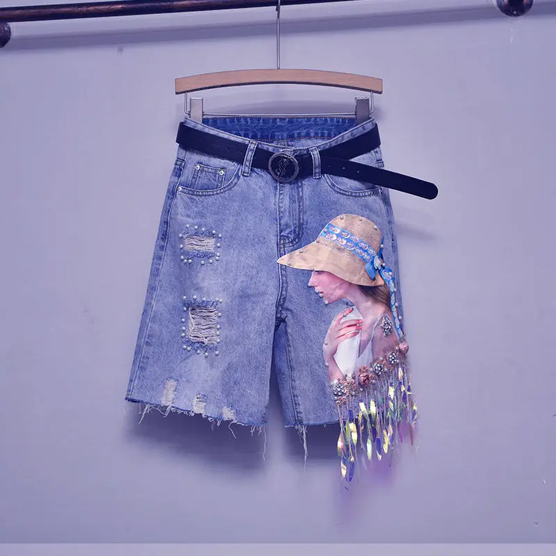 Faionable Five-Quarter Women's Jeans Slim Fit Bead Tassel High Waist Straight Leg Light Blue Summer Trendy New Arrival
Faionable Five-Quarter Women's Jeans Slim Fit Bead Tassel High Waist Straight Leg Light Blue Summer Trendy New Arrival