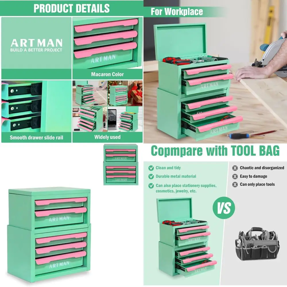 Компактный металлический ящик для инструментов с выдвижными ящиками для портативного хранения и организации, розовый и зеленый
Компактный металлический ящик для инструментов с выдвижными ящиками для портативного хранения и организации, розовый и зеленый