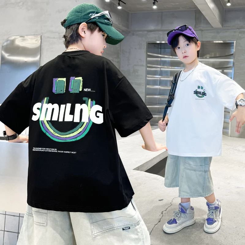 New Summer Casual Children's T-Shirt For Boys Cotton Short Sleeve Tee Tops Kids Boys Cartoon Tshirts With Smile Face Print 5-14Y
New Summer Casual Children's T-Shirt For Boys Cotton Short Sleeve Tee Tops Kids Boys Cartoon Tshirts With Smile Face Print 5-14Y