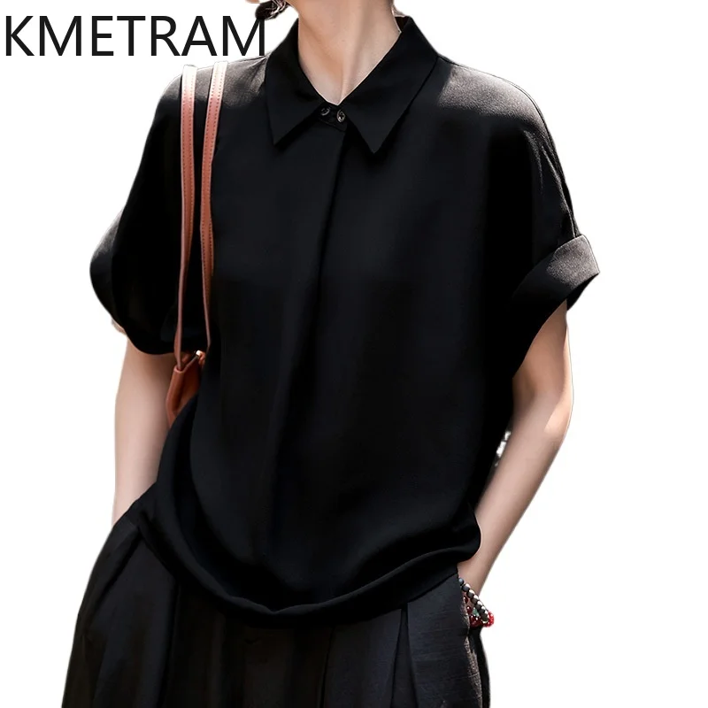 KMETRAM 100% Natural Mulberry Silk Shirt Women Casual Black Blouse Rolled Short Sleeve Summer Tops Woman Clothes 2026 рубашка
KMETRAM 100% Natural Mulberry Silk Shirt Women Casual Black Blouse Rolled Short Sleeve Summer Tops Woman Clothes 2026 рубашка