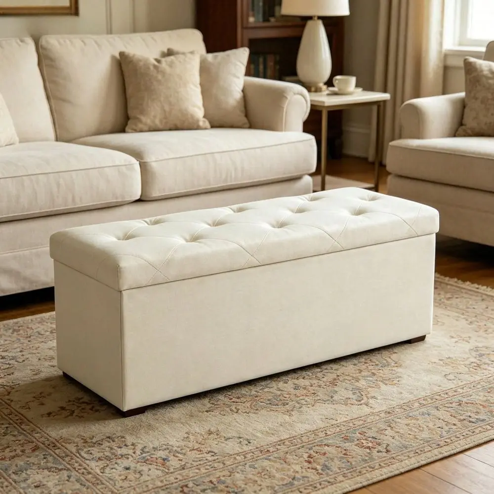 43 Inches Folding Storage Ottoman Bench, Storage Chest, Foot Rest Stool, Bedroom Bench With Storage, Beige
43 Inches Folding Storage Ottoman Bench, Storage Chest, Foot Rest Stool, Bedroom Bench With Storage, Beige