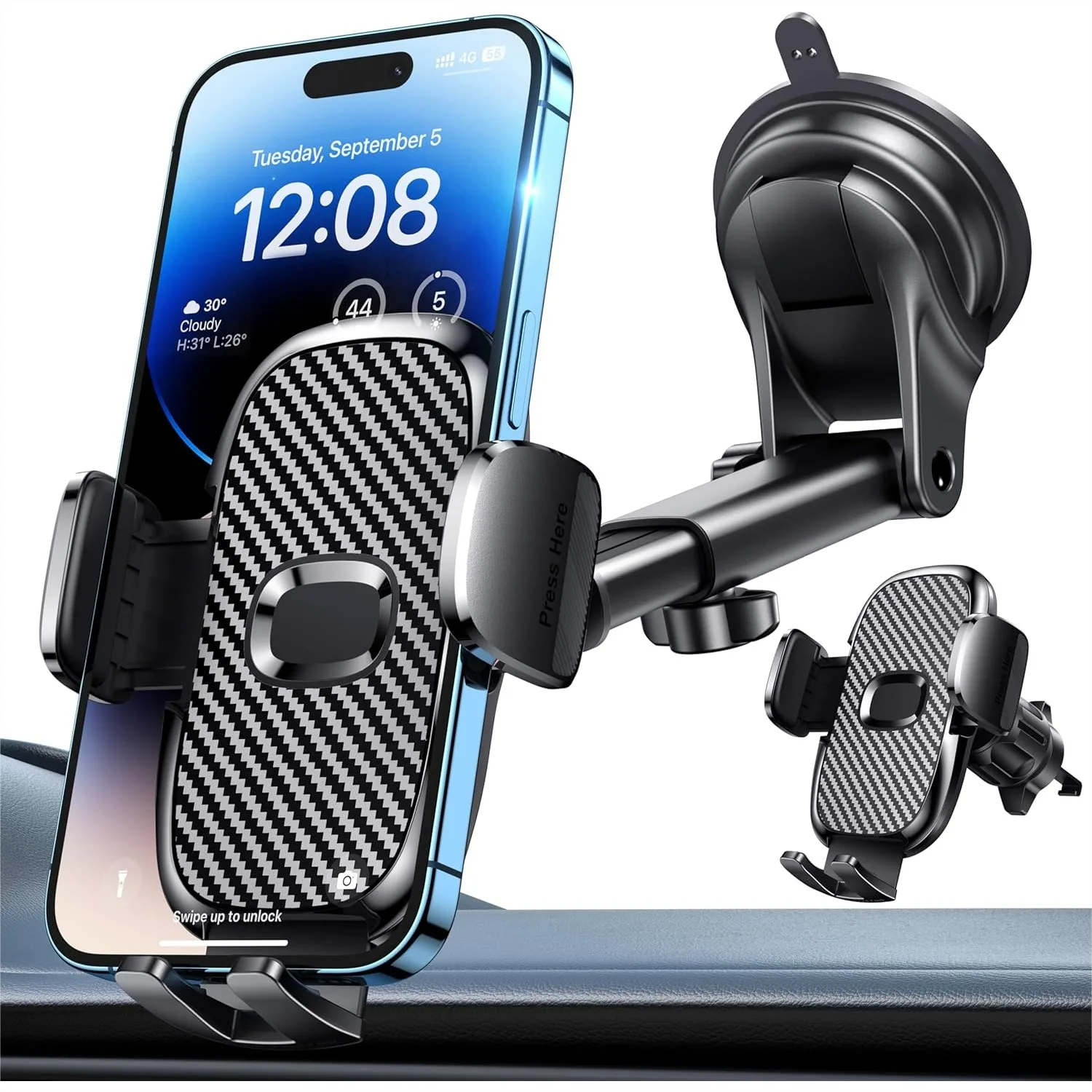 Car Phone Holder with 360° Suction Cup for Dashboard Windshield Vent, Universal Phone Mount for iPhone Android
Car Phone Holder with 360° Suction Cup for Dashboard Windshield Vent, Universal Phone Mount for iPhone Android