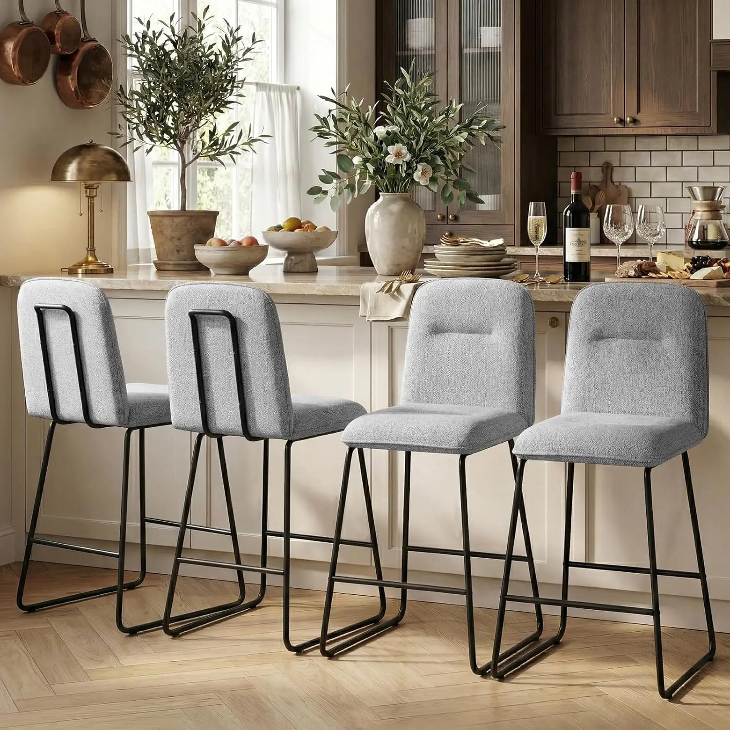Bar Stools Set of 4, 26" Counter Height Bar Stools with Back, Modern Linen Fabric Upholstered Barstools with Metal Frame & Footr
Bar Stools Set of 4, 26" Counter Height Bar Stools with Back, Modern Linen Fabric Upholstered Barstools with Metal Frame & Footr