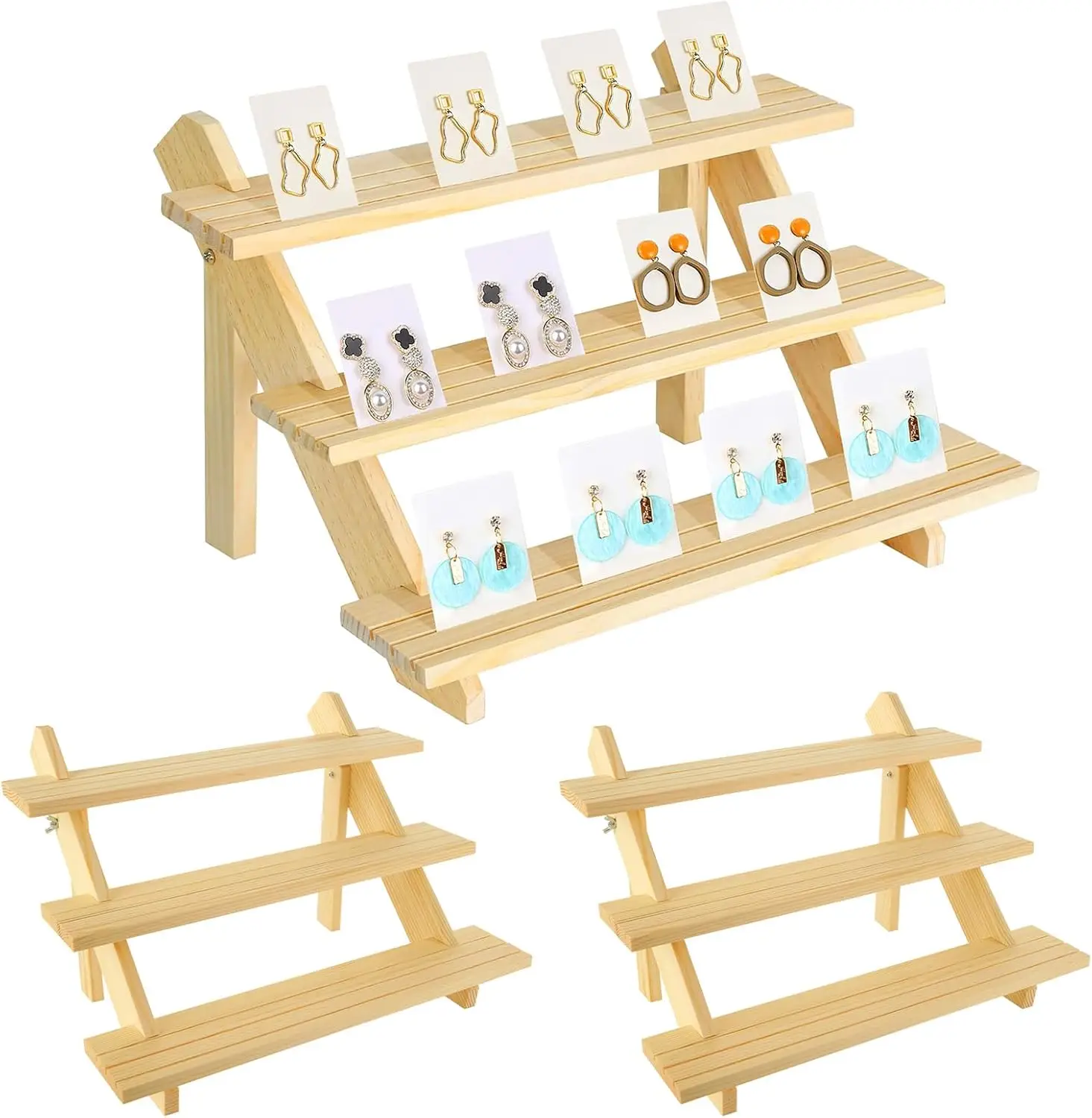 3 Tier Wooden Display Stand, Detachable Wood Earring Card Display with Groove for Jewelry Cupcake Vendors Retail Party Home
3 Tier Wooden Display Stand, Detachable Wood Earring Card Display with Groove for Jewelry Cupcake Vendors Retail Party Home