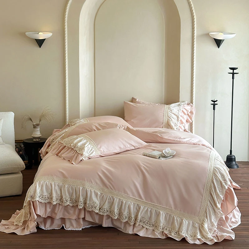 100% Cotton Pink French Double Layers Lace Ruffles Bedding Set 4Pcs Princess Style Duvet Cover Set Bed Skirt Pillowcases
100% Cotton Pink French Double Layers Lace Ruffles Bedding Set 4Pcs Princess Style Duvet Cover Set Bed Skirt Pillowcases