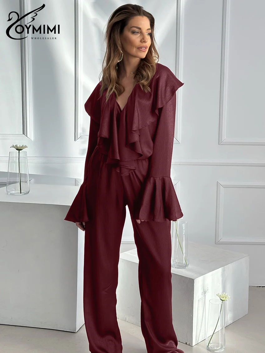 Oymimi Fashion Loose Wine Red 2 Pieces Set For Woman Elegant Long Sleeve Shirt With High Waist Wide Pants Set Female Clothing
Oymimi Fashion Loose Wine Red 2 Pieces Set For Woman Elegant Long Sleeve Shirt With High Waist Wide Pants Set Female Clothing