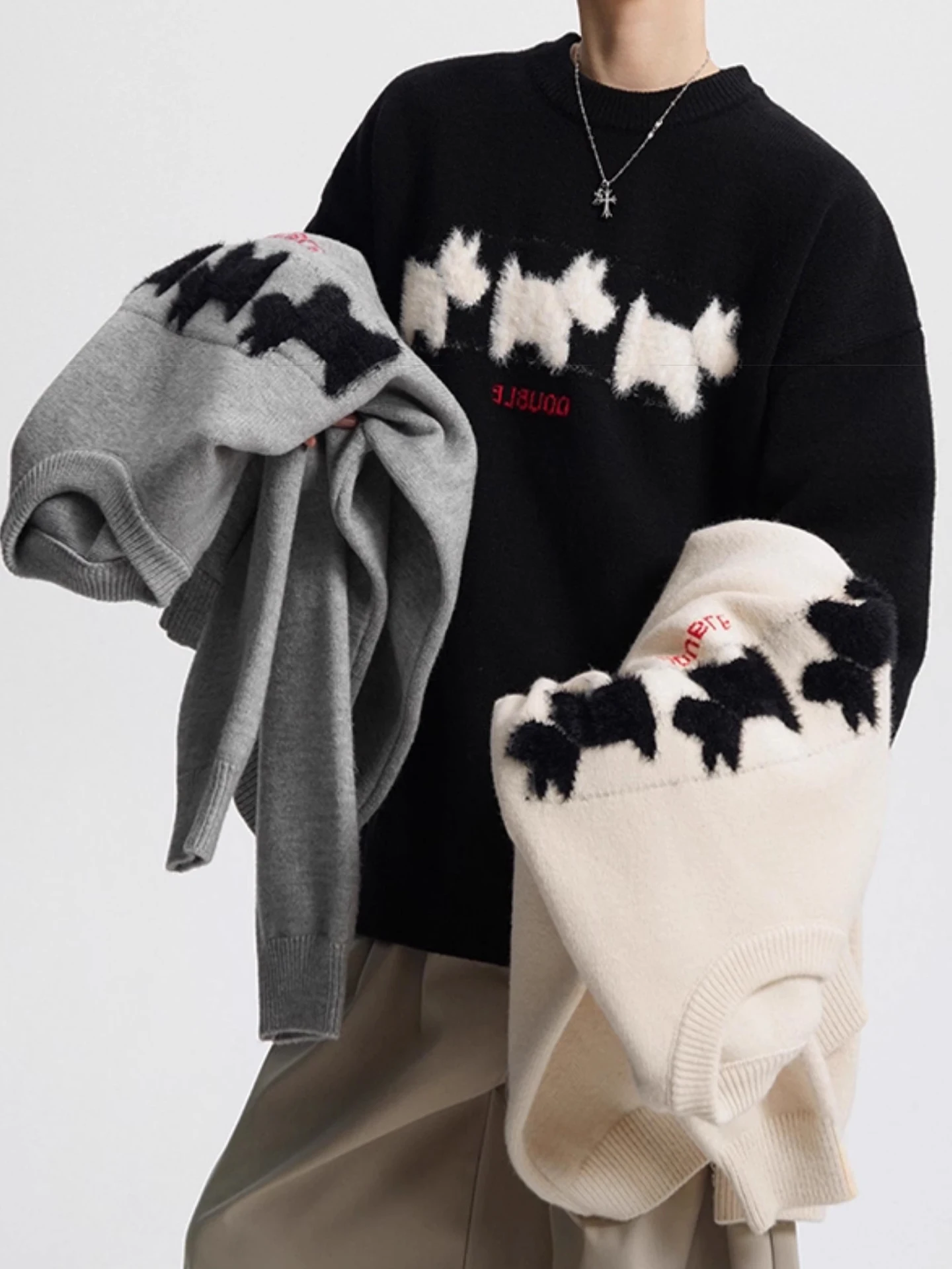 American Sle Fce Lined round Ne Knitwear Loose Casual Men's Sweater Autumn Winter Faion Brand Dog Patterned Top
American Sle Fce Lined round Ne Knitwear Loose Casual Men's Sweater Autumn Winter Faion Brand Dog Patterned Top