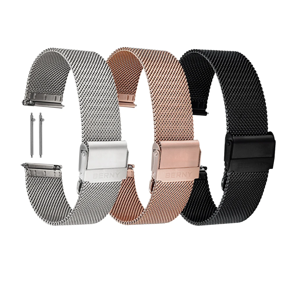 BERNY 16/18/20/22mm Watchbands Stainless Steel Mesh Strap Fine woven grain Watch replace Band Skin Breathable Watch Accessories
BERNY 16/18/20/22mm Watchbands Stainless Steel Mesh Strap Fine woven grain Watch replace Band Skin Breathable Watch Accessories