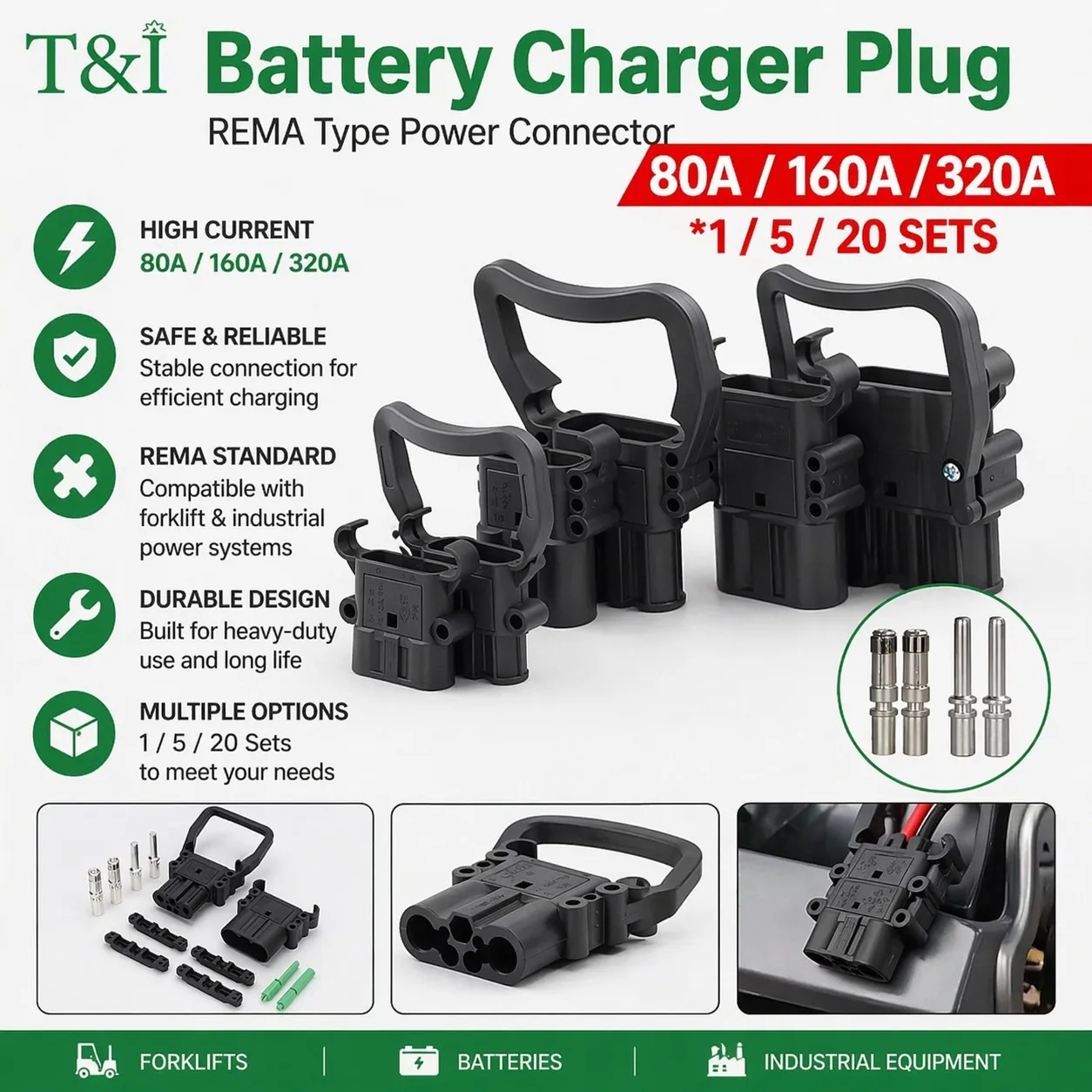 1/5/20Sets High Current REMA Type Forklift Male and Female Plug Battery Charging Connector 80A 160A 320A
1/5/20Sets High Current REMA Type Forklift Male and Female Plug Battery Charging Connector 80A 160A 320A