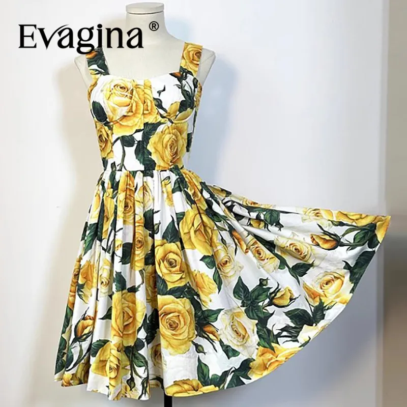 Evagina Fashion Design New Women's Cotton Yellow Rose Printed Peach Heart Collar Slimming Big Swing Holiday Beach Sling Dress
Evagina Fashion Design New Women's Cotton Yellow Rose Printed Peach Heart Collar Slimming Big Swing Holiday Beach Sling Dress