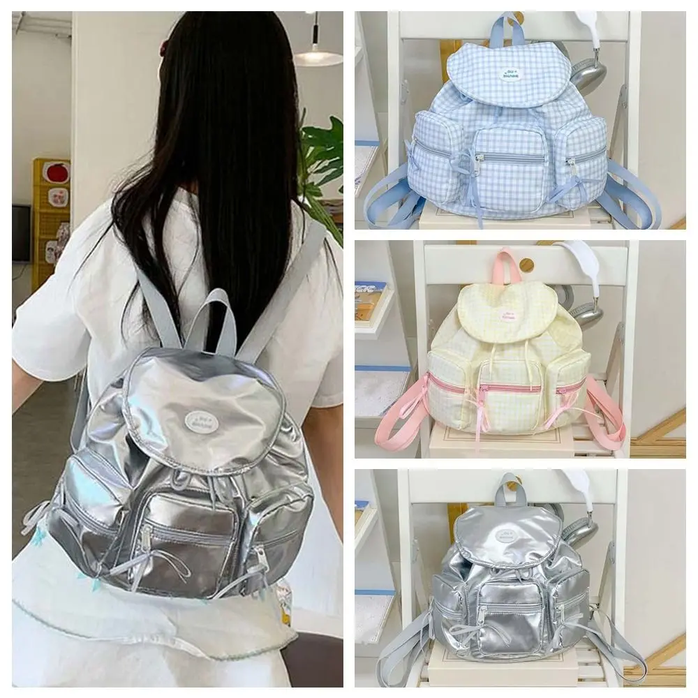 Sweet Korean Drawstring Backpack Large Capacity Plaid Women Daily School Bag Flip Up Polyester Silver PU Daypack Women
Sweet Korean Drawstring Backpack Large Capacity Plaid Women Daily School Bag Flip Up Polyester Silver PU Daypack Women