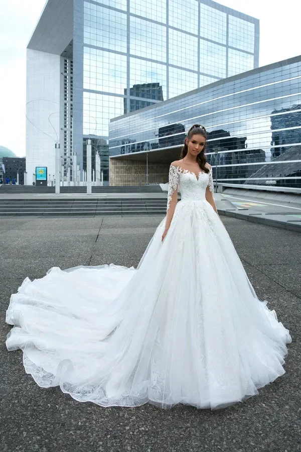 Flavinke Customzied New Bridal Wedding Dresses 2025 long Sleeve Lace Decal Transparent Collar Elegant Ivory Tulle Bridal Dresses
Flavinke Customzied New Bridal Wedding Dresses 2025 long Sleeve Lace Decal Transparent Collar Elegant Ivory Tulle Bridal Dresses