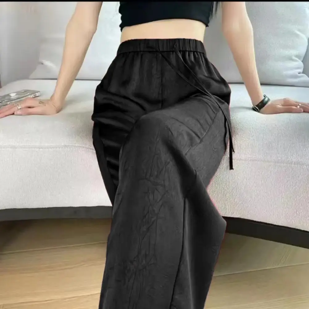 Straight High Waist Wide Leg Pants For Women Elastic Waist Drawstring Ice Silk Casual Pants 2024 Fashion Full Length Trousers
Straight High Waist Wide Leg Pants For Women Elastic Waist Drawstring Ice Silk Casual Pants 2024 Fashion Full Length Trousers