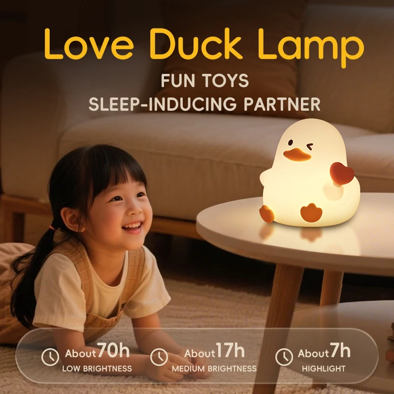 Ночник Love Duck с зарядкой через USB, красочный светильник для похлопывания, силиконовый креативный светильник, подарочный орнамент
Ночник Love Duck с зарядкой через USB, красочный светильник для похлопывания, силиконовый креативный светильник, подарочный орнамент