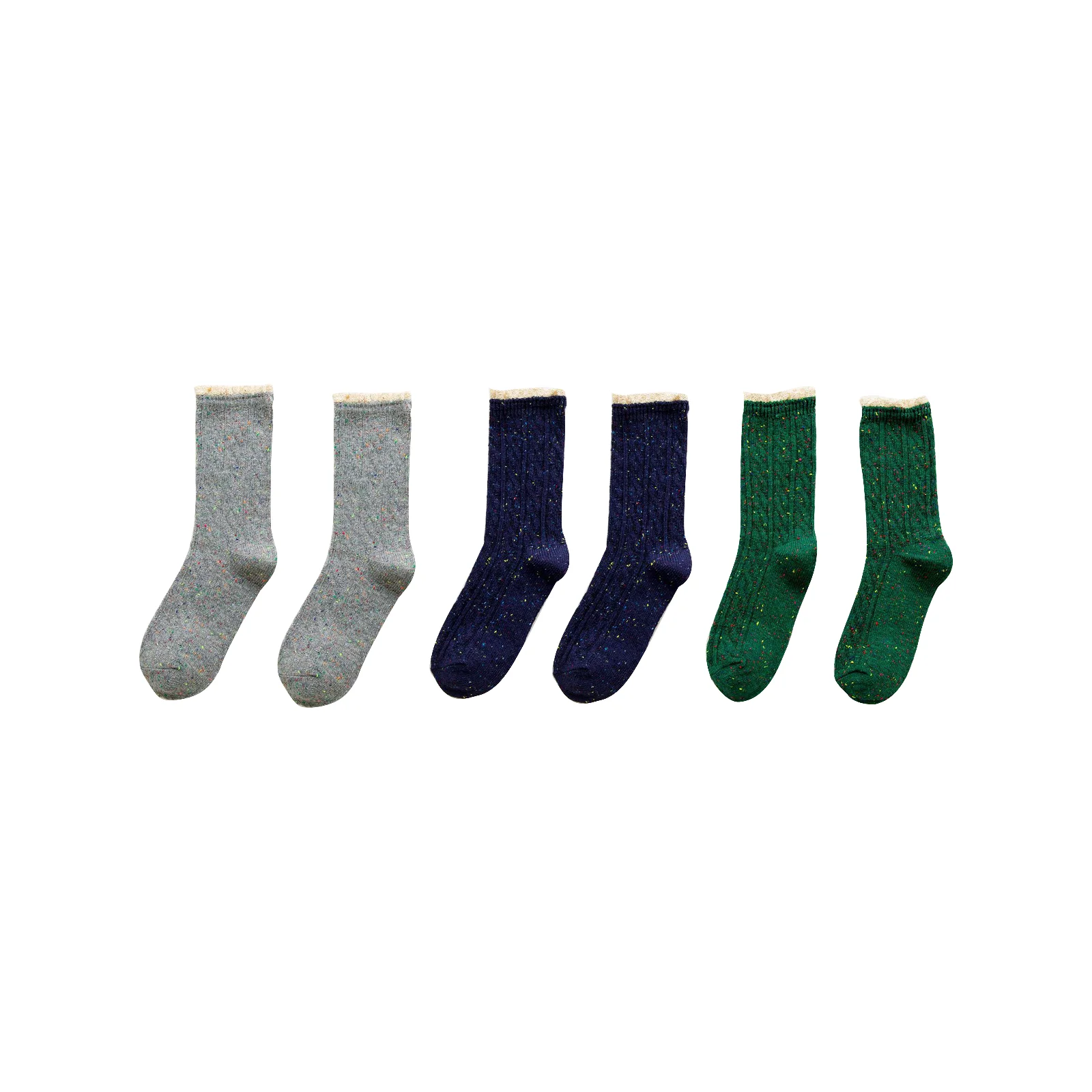 Three-color set of colorful dot yarn socks (gray + navy + dark green)
Three-color set of colorful dot yarn socks (gray + navy + dark green)