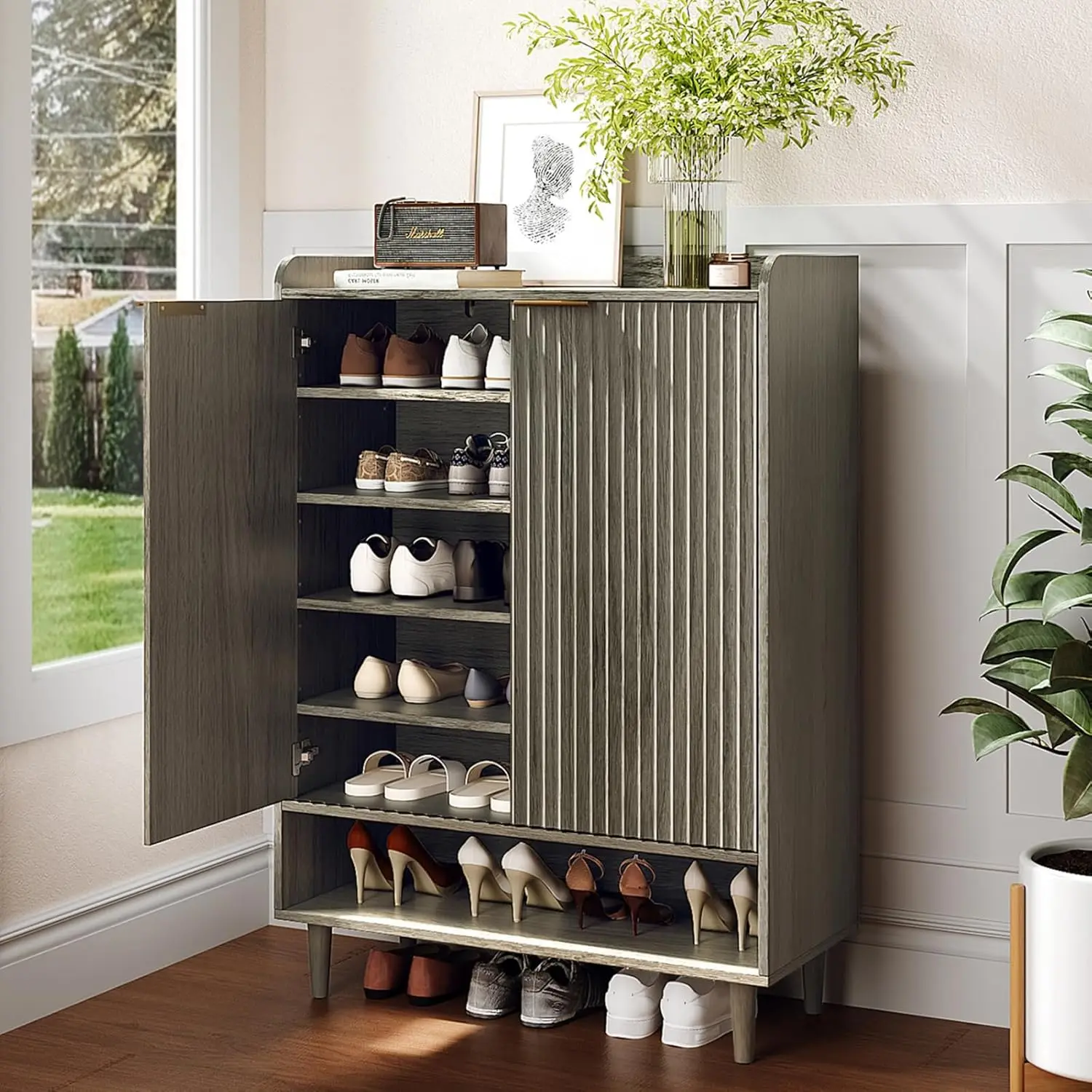 Shoe Cabinet with Fluted Doors, 6 Tier Large Wooden Entryway Shoe Storage Cabinet with Adjustable Shelves, Customized
Shoe Cabinet with Fluted Doors, 6 Tier Large Wooden Entryway Shoe Storage Cabinet with Adjustable Shelves, Customized