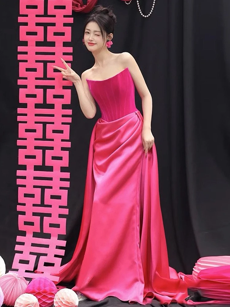 Rose Pink Evening Dresses Trail A-line Woman Sleeveless Satin Corset Lace-up Luxury Wedding Party Celebrity Evening Gowns 2024
Rose Pink Evening Dresses Trail A-line Woman Sleeveless Satin Corset Lace-up Luxury Wedding Party Celebrity Evening Gowns 2024