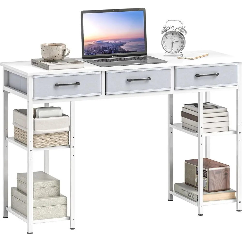 47 Adjustable Shelves Writing Desk with Fabric Drawers, White Home Office Storage Desk
47 Adjustable Shelves Writing Desk with Fabric Drawers, White Home Office Storage Desk