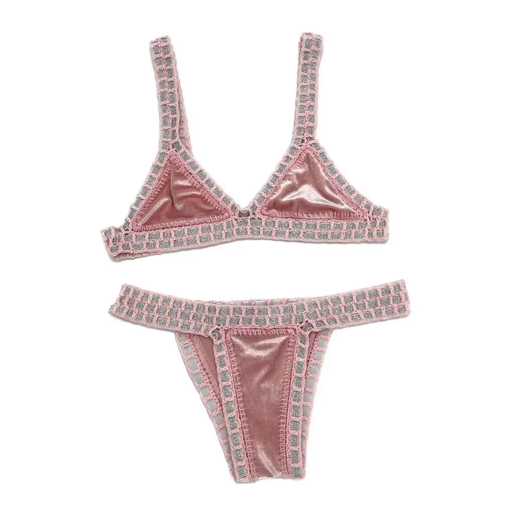 2024 Pink Crochet Handmade Triangle Bikini Set Women Black Velvet Bathing Suit Fashion Swimwear Boho Beachwear Green Swimsuit
2024 Pink Crochet Handmade Triangle Bikini Set Women Black Velvet Bathing Suit Fashion Swimwear Boho Beachwear Green Swimsuit