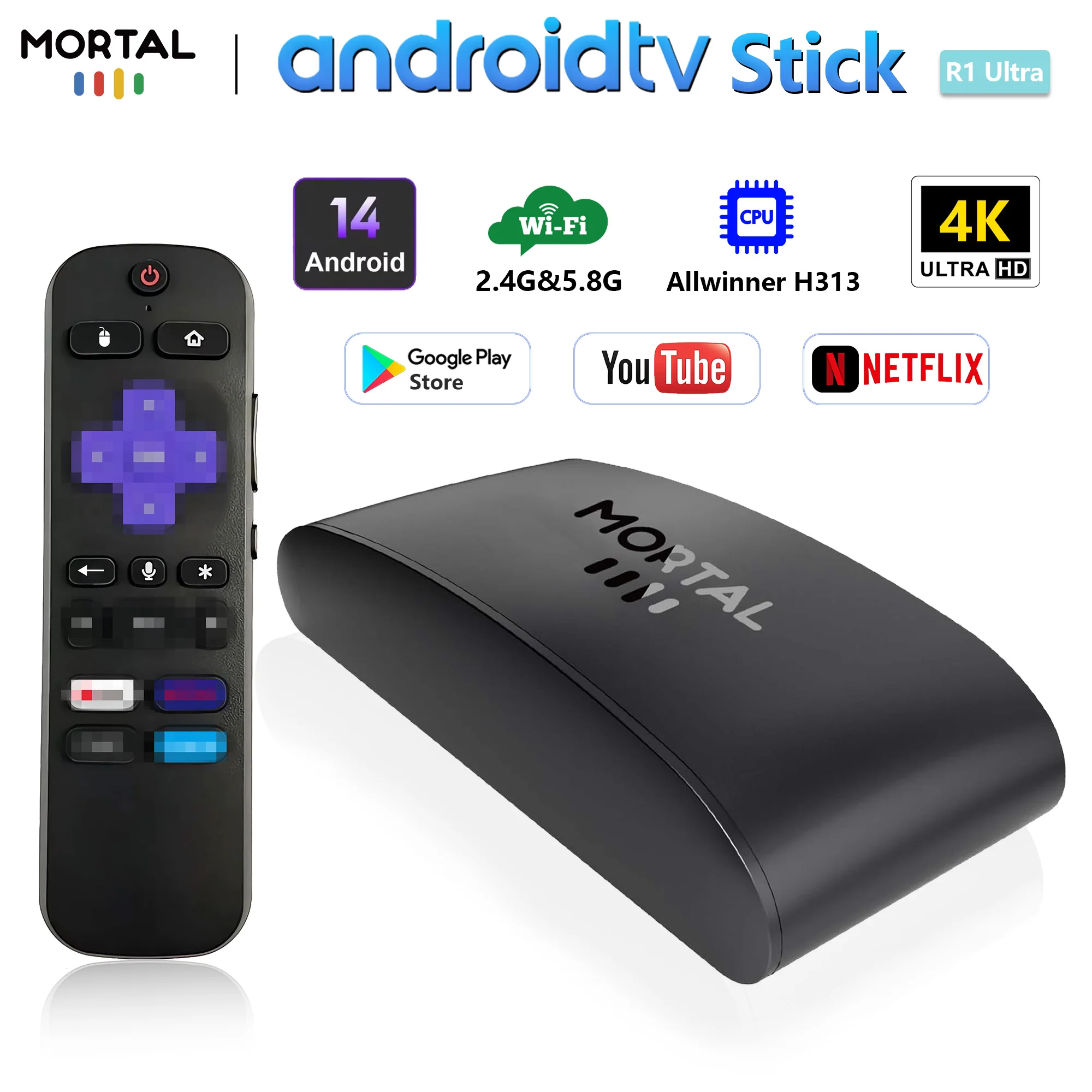Android 14 Smart TV Stick Allwinner H313 Quad Core BT5.0 Google Voice 4k Dual Wifi Youtube Multi Language Player Mortal R1 Ultra
Android 14 Smart TV Stick Allwinner H313 Quad Core BT5.0 Google Voice 4k Dual Wifi Youtube Multi Language Player Mortal R1 Ultra