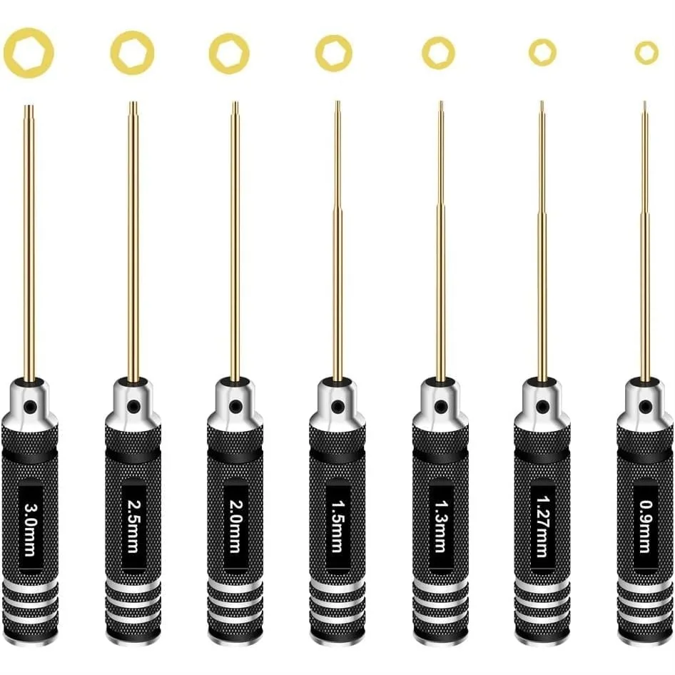 Hex Allen Screwdriver Set 7pcs with 0.9-3.0mm Bits for RC Car Drone Helicopter Repair
Hex Allen Screwdriver Set 7pcs with 0.9-3.0mm Bits for RC Car Drone Helicopter Repair