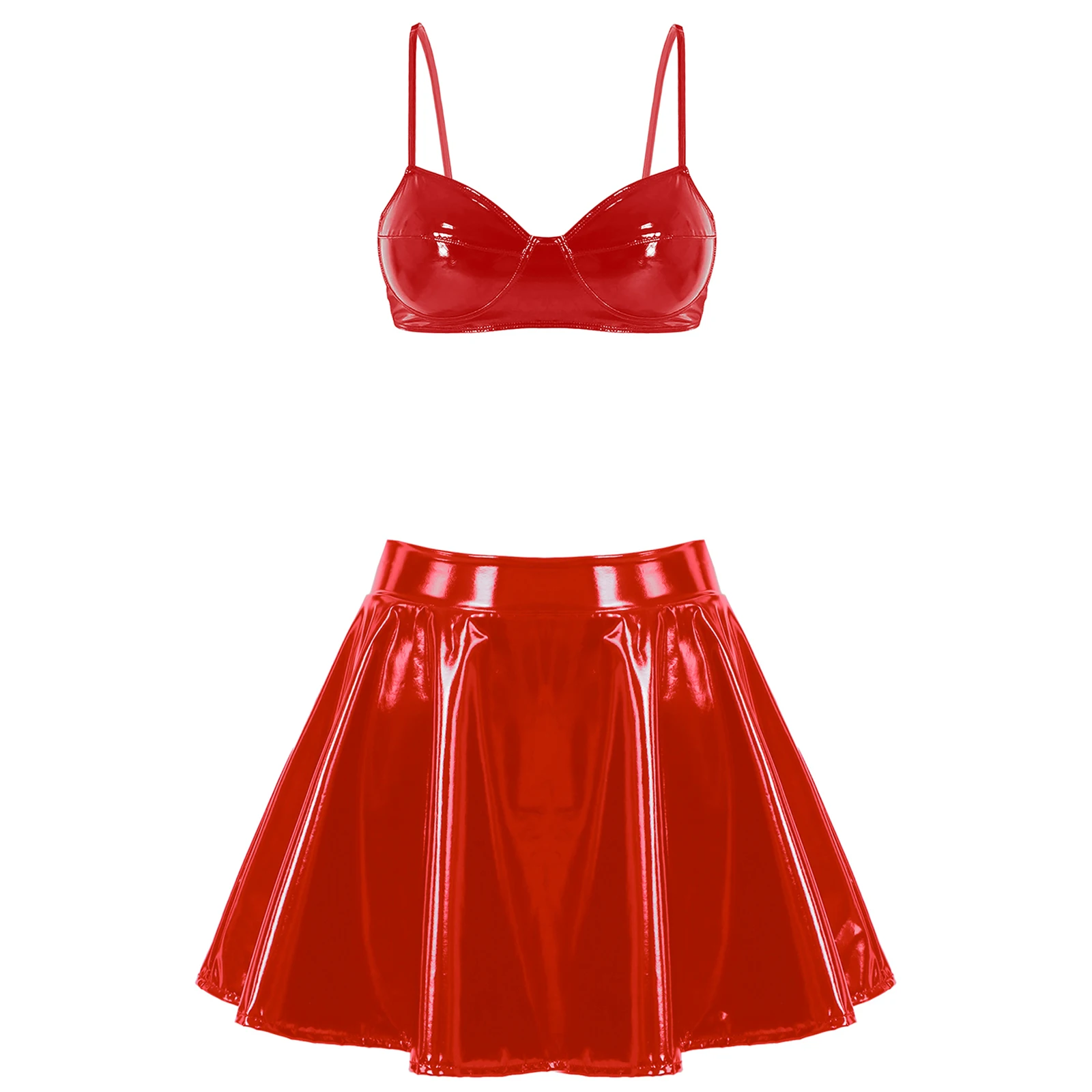 Womens Latex Leather Lingerie Set Patent Leather Wire-free Bra Top with Zipper Flared A-line Mini Skirt Night Club Pole Dance
Womens Latex Leather Lingerie Set Patent Leather Wire-free Bra Top with Zipper Flared A-line Mini Skirt Night Club Pole Dance