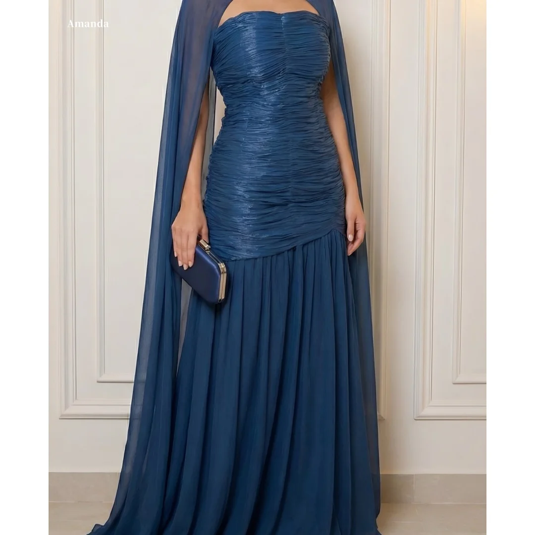 Amanda Customized Navy Strapless Cape Chiffon Prom Dress Ruched Bodycon vestidos de noche Formal Evening Gown for Women Party
Amanda Customized Navy Strapless Cape Chiffon Prom Dress Ruched Bodycon vestidos de noche Formal Evening Gown for Women Party