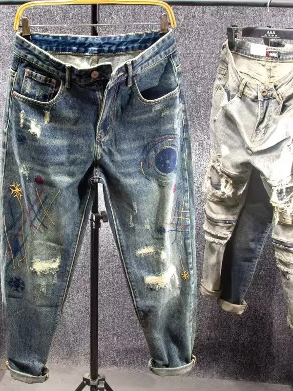 Retro Harajuku Loose Fit Men's Jeans Distressed Patchwork Autumn Winter Casual Wear mid Waist Zipper Closure Comfortable Denim
Retro Harajuku Loose Fit Men's Jeans Distressed Patchwork Autumn Winter Casual Wear mid Waist Zipper Closure Comfortable Denim