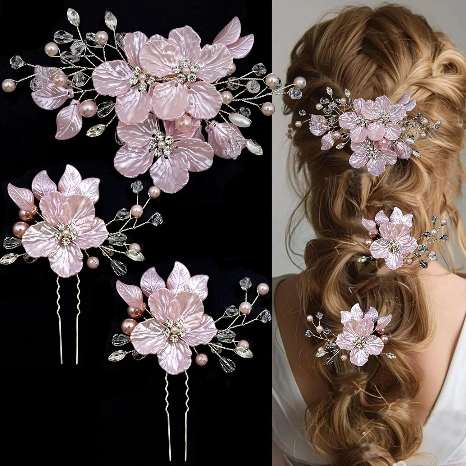 3 Pcs Large Flower Bridal Hair Pins Crystal Pearl Hair Clips Headpiece Bride Hair Accessories Rhinestone Glitter Pink
3 Pcs Large Flower Bridal Hair Pins Crystal Pearl Hair Clips Headpiece Bride Hair Accessories Rhinestone Glitter Pink