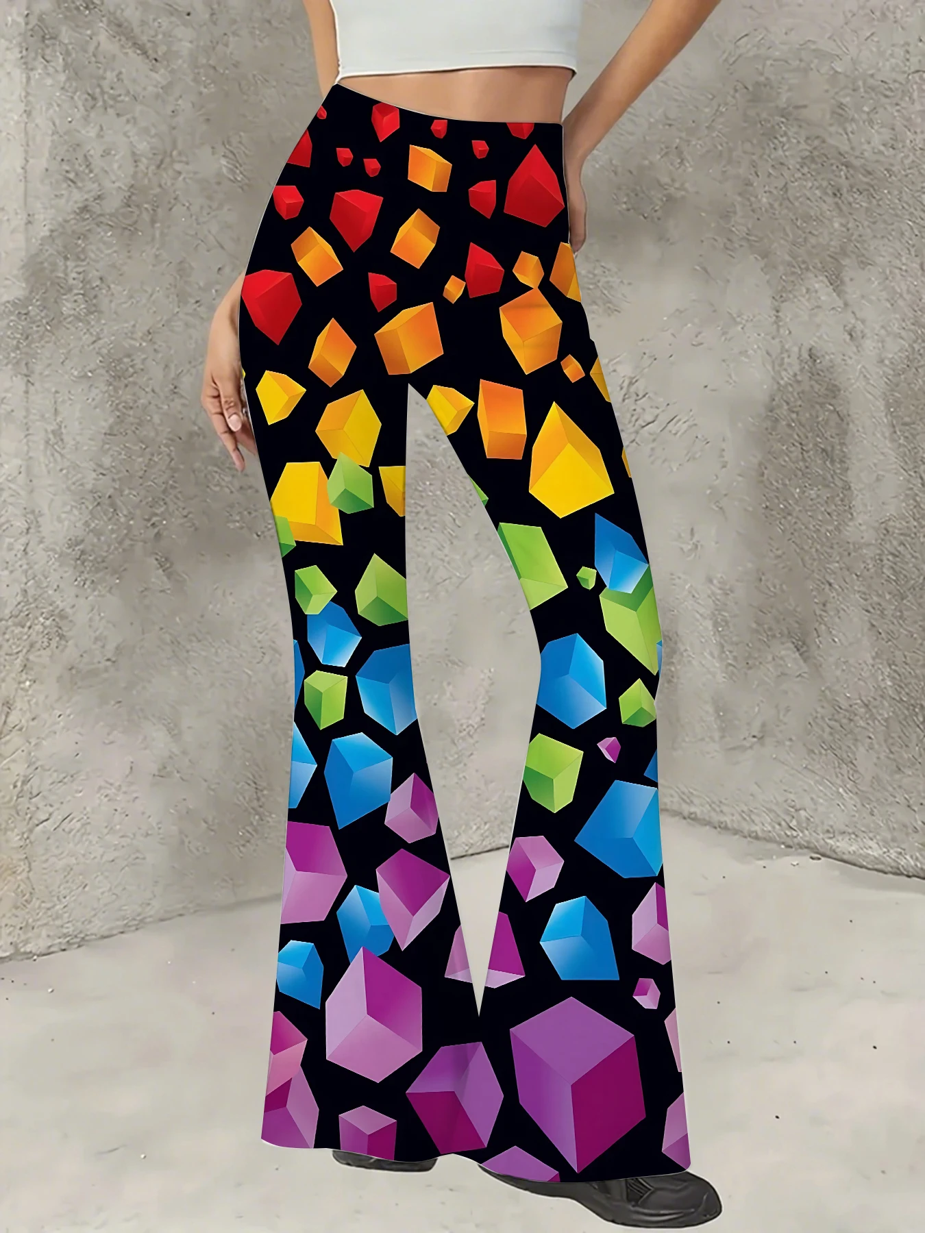 Retro Printed Flare Pants Women High Waist Polyester Knit Bell Bottom Trousers
Retro Printed Flare Pants Women High Waist Polyester Knit Bell Bottom Trousers