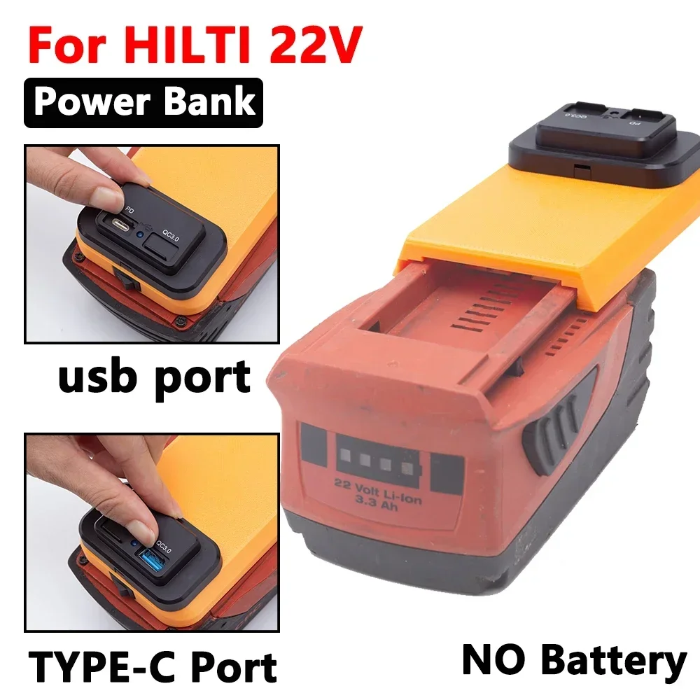 Power Bank For Hilti 22V B22 CPC volt Li-ion Battery Power Bank W/USB TYPE-C Cell Phone Notebook Fast Charging (NO battery)
Power Bank For Hilti 22V B22 CPC volt Li-ion Battery Power Bank W/USB TYPE-C Cell Phone Notebook Fast Charging (NO battery)