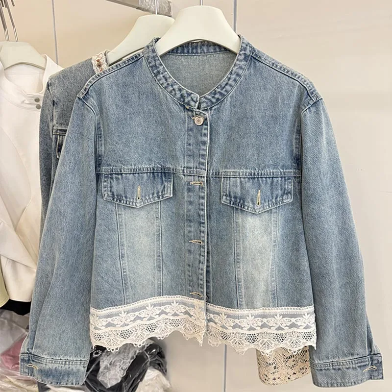 Spring Women Lace Denim Jacket O-Neck Long Sleeved Short Jacket 2025 New Casual Single breasted Outerwear Tops
Spring Women Lace Denim Jacket O-Neck Long Sleeved Short Jacket 2025 New Casual Single breasted Outerwear Tops