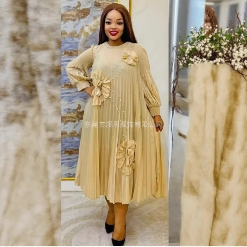 Miyake Pleated Dress Plisse Solid Commuter Lantern Sleeve Studded Flower Fold Long Skirt Round Neck Pleat Plus Size Dress Pleats 
Miyake Pleated Dress Plisse Solid Commuter Lantern Sleeve Studded Flower Fold Long Skirt Round Neck Pleat Plus Size Dress Pleats