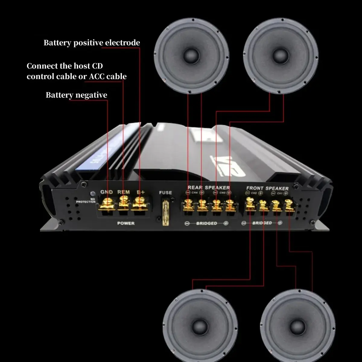 (BOFF) 12V 3800W Car Audio Amplifier High Power Dual Bass Output Cart 4 Channel Audio Speaker Subwoofer Amplifier
(BOFF) 12V 3800W Car Audio Amplifier High Power Dual Bass Output Cart 4 Channel Audio Speaker Subwoofer Amplifier