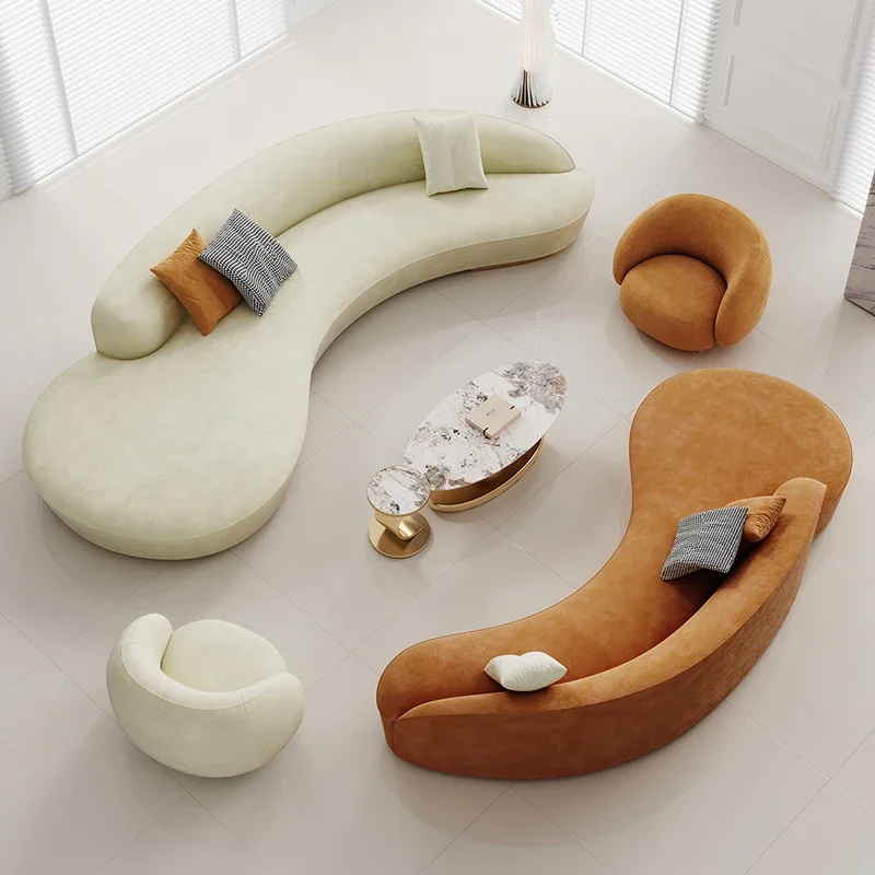 Modern light luxury curved sofa combination, creative leisure lounge area reception hall, special-shaped furniture
Modern light luxury curved sofa combination, creative leisure lounge area reception hall, special-shaped furniture