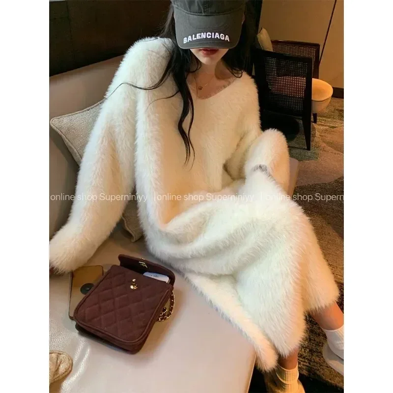 Dress Women Thickened Encryption Lazy Wind Long V-neck Sweater Skirt Anti-mink Velvet Loose Slim Long Skirt Winter High Strecth
Dress Women Thickened Encryption Lazy Wind Long V-neck Sweater Skirt Anti-mink Velvet Loose Slim Long Skirt Winter High Strecth
