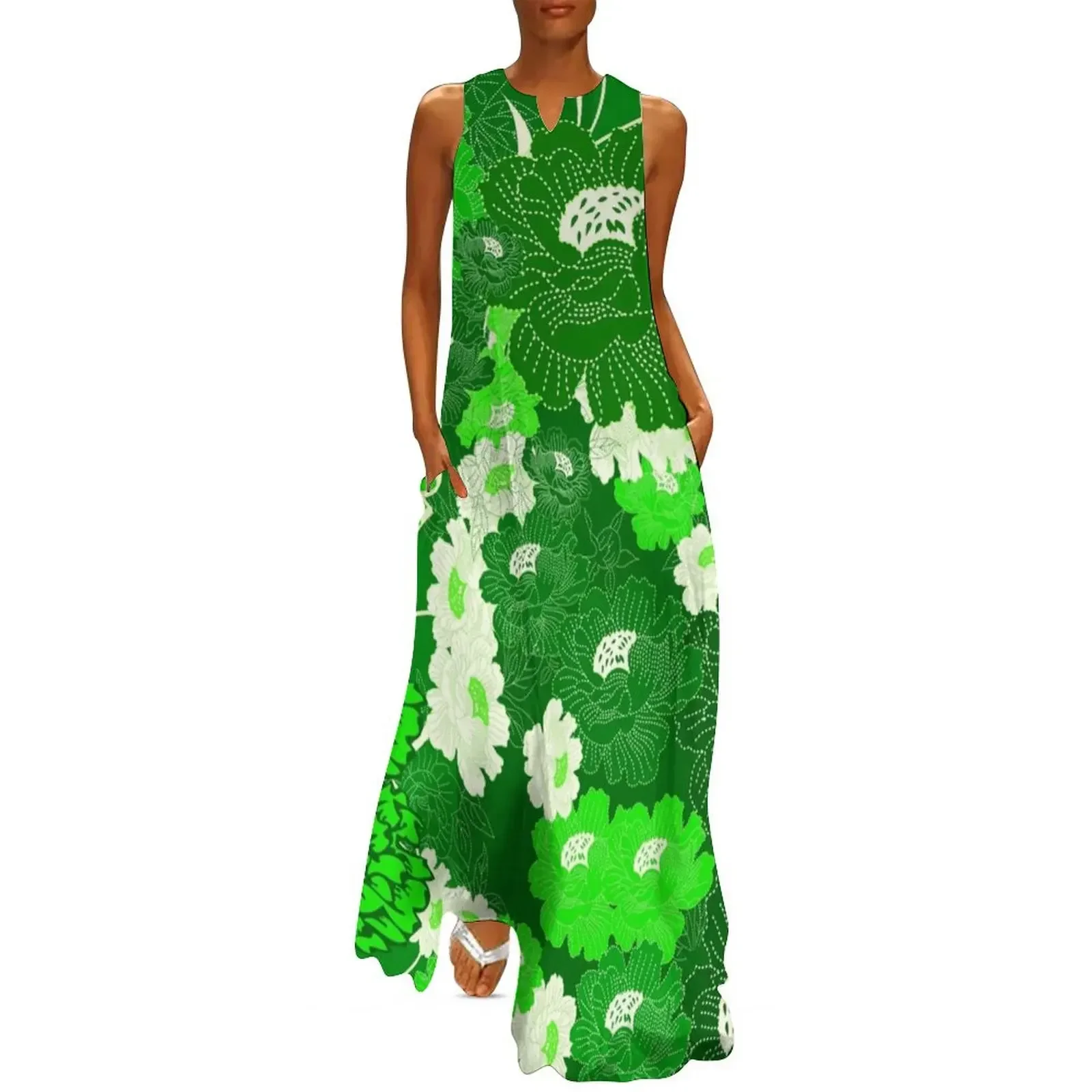 Green & white flower power Long Dress beach dress sexy dress luxury woman evening Elegant gowns 
Green & white flower power Long Dress beach dress sexy dress luxury woman evening Elegant gowns