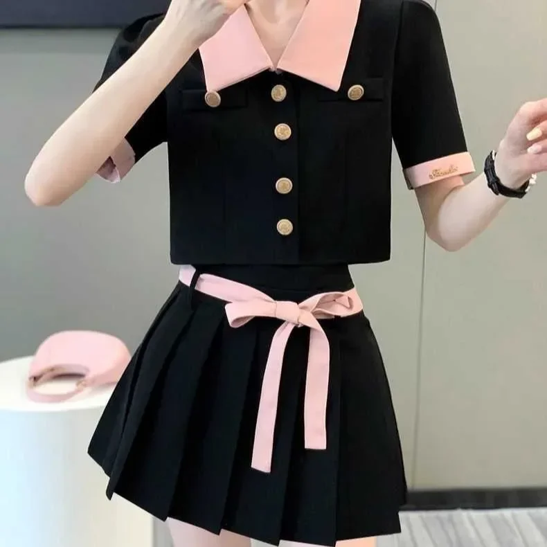 Cover Belly Slimming Two Piece Suit Japanese Style Mini Size Fashion Women's Summer Sweet Girl Short Sleeve Pleated Skirt Set
Cover Belly Slimming Two Piece Suit Japanese Style Mini Size Fashion Women's Summer Sweet Girl Short Sleeve Pleated Skirt Set