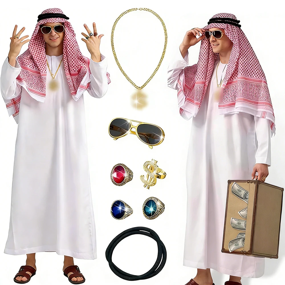 Дубайский арабский костюм-тобе белого цвета для косплея, комплект с головным убором, аксессуары, мужская одежда для праздников и вечеринок в ближневосточном стиле
Дубайский арабский костюм-тобе белого цвета для косплея, комплект с головным убором, аксессуары, мужская одежда для праздников и вечеринок в ближневосточном стиле
