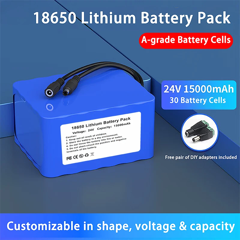 18650 Lithium Battery Pack 24V 15000mAh for Electric Bike, Scooter, Power Tools, DIY Projects, with BMS Protection
18650 Lithium Battery Pack 24V 15000mAh for Electric Bike, Scooter, Power Tools, DIY Projects, with BMS Protection