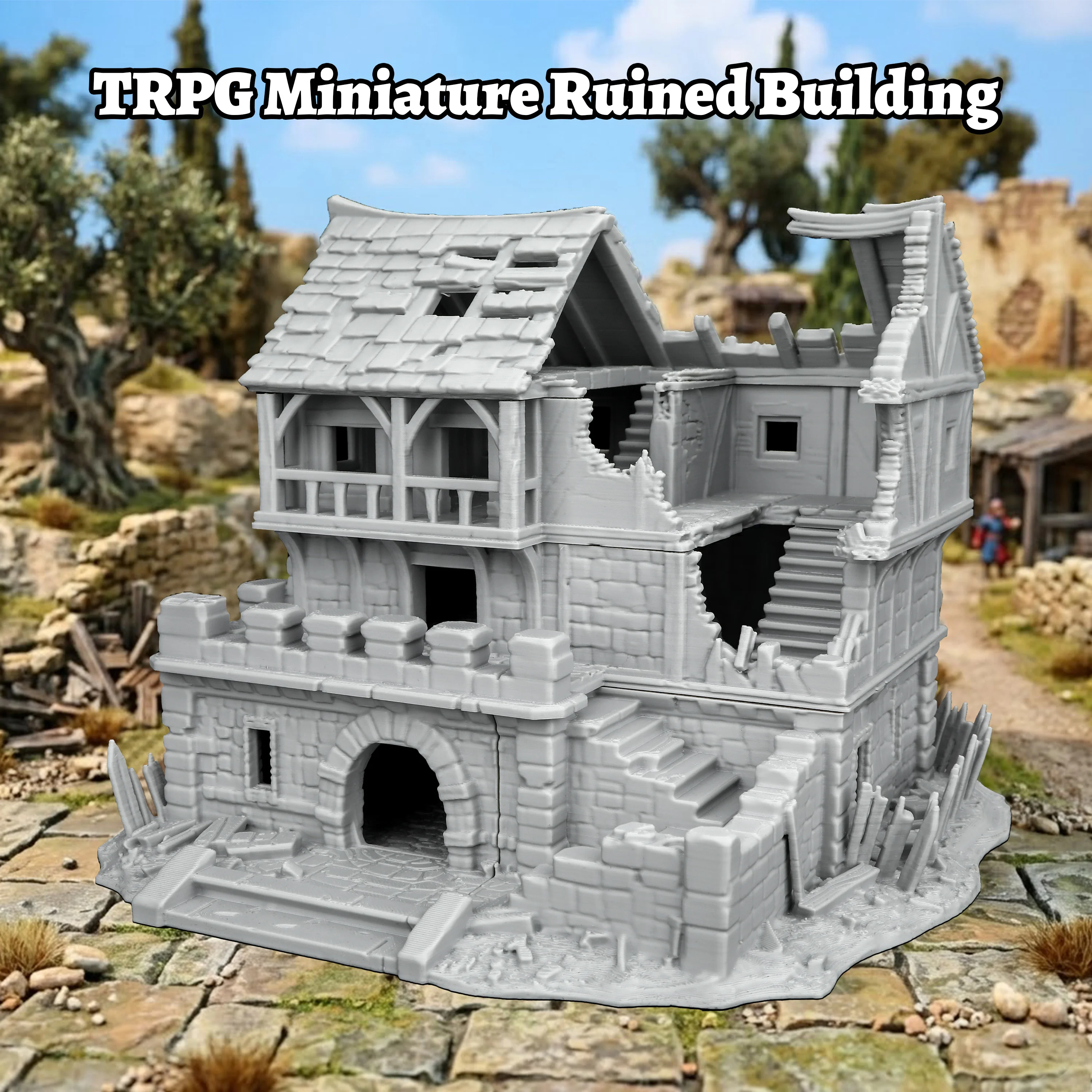 Fantasy Ruined Building Miniature - TTRPG Terrain Accessory, Medieval House Prop, Collectible Gift for RPG Adventure Maps
Fantasy Ruined Building Miniature - TTRPG Terrain Accessory, Medieval House Prop, Collectible Gift for RPG Adventure Maps